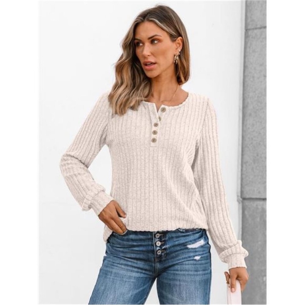 Womens Long Sleeve Henley Shirt Business Casual Tunic Sweater Lightweight Top - Picture 3 of 7